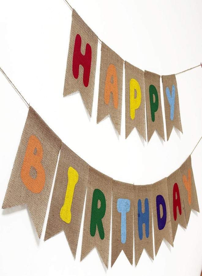 CROWNOS Burlap Rainbow Happy Birthday Banner Sign Garland, Prestrung, Colorful Kids Happy Birthday Party Decorations - Image 2